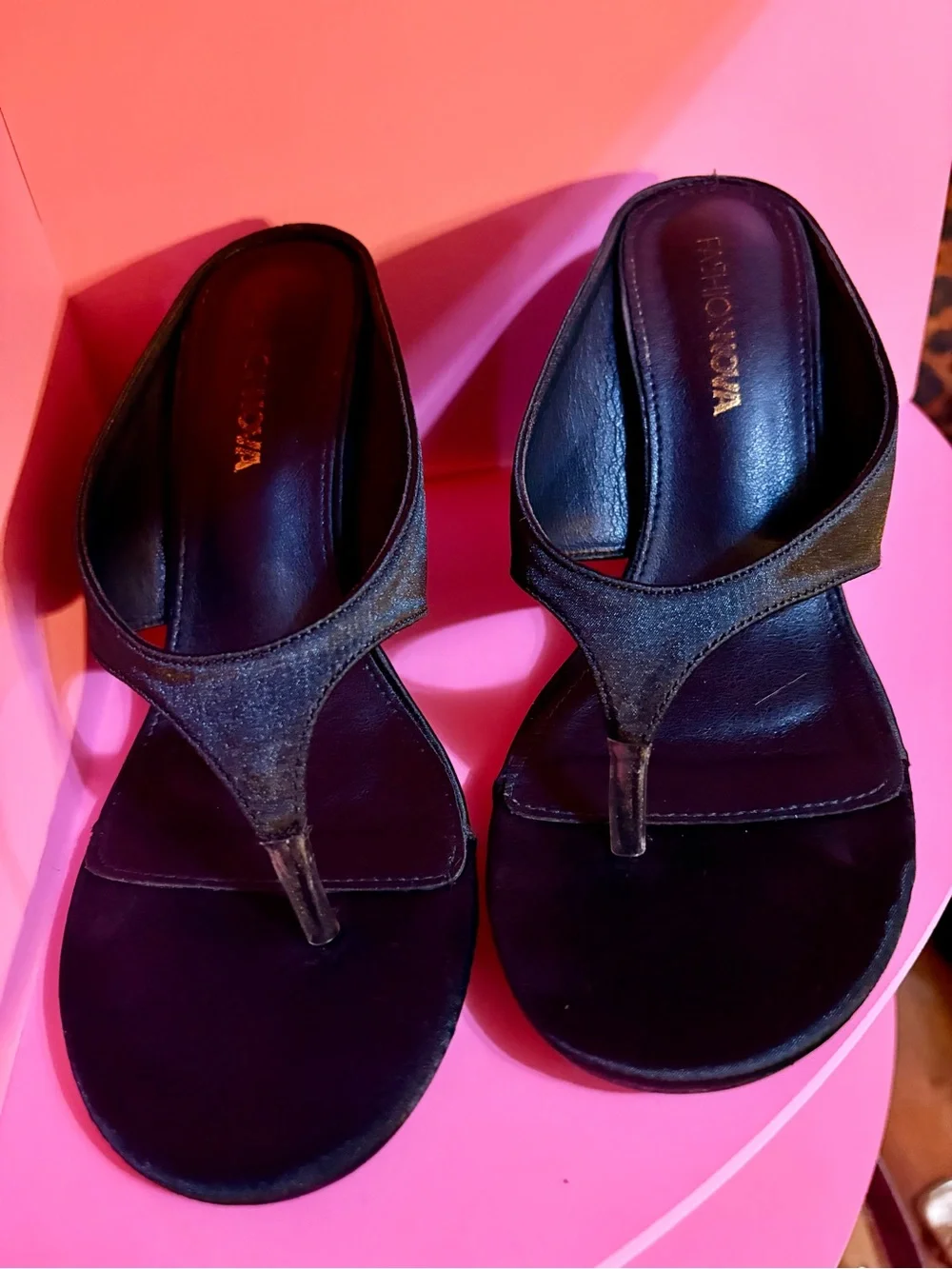 Fashion Nova Black Wedge Thong Sandals